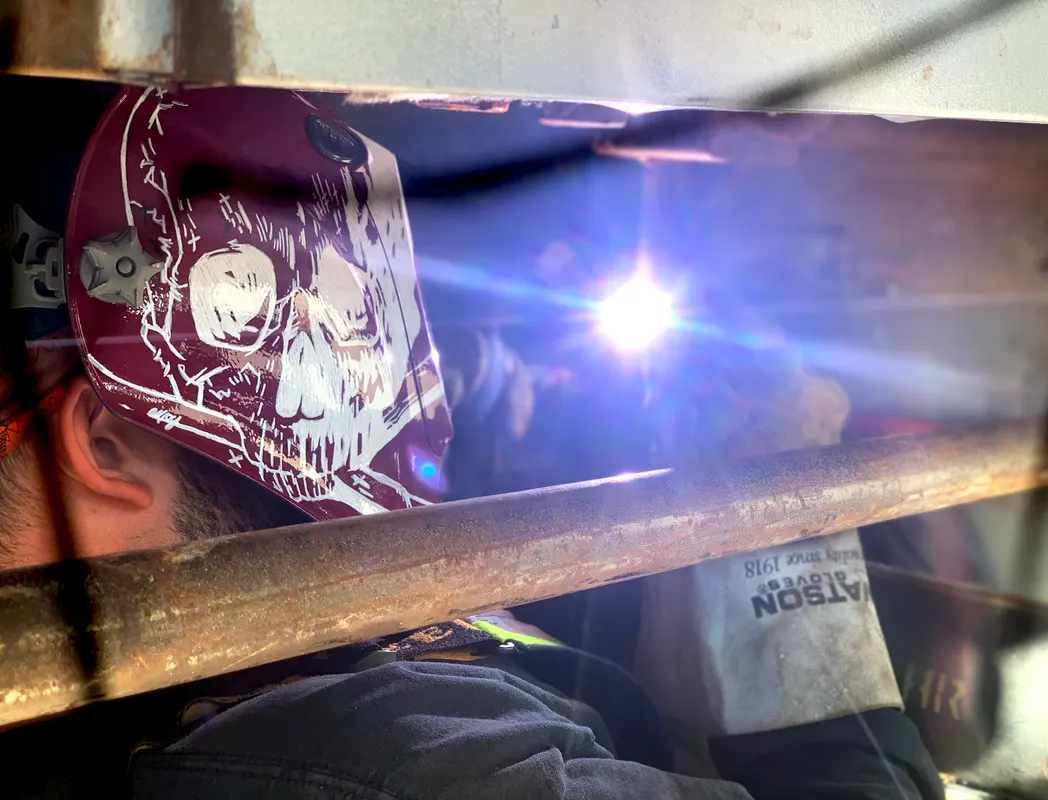 Welding a steel frame on site